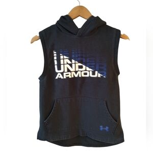 Under Armour Black, White, and Blue Sleeveless Hoodie Size YLG